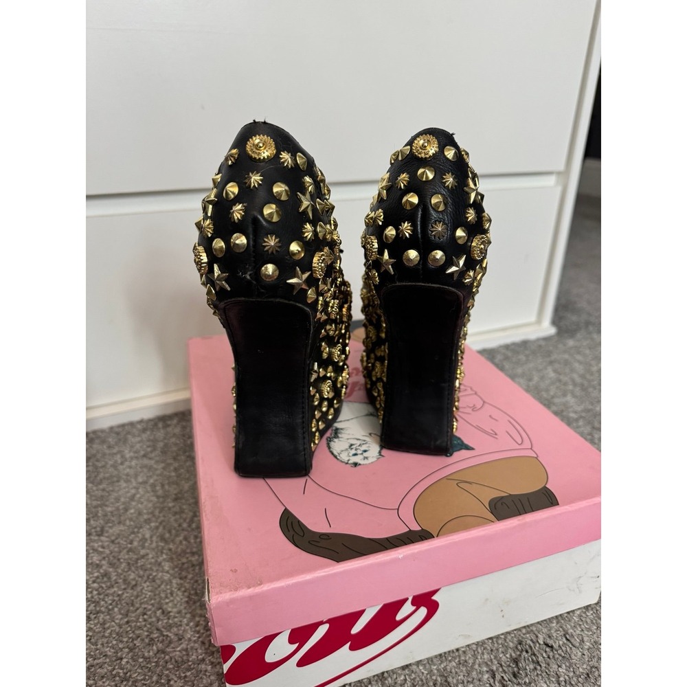Jeffrey Campbell Studded Platform Heels Black Gold Size 7 - Picture 6 of 12